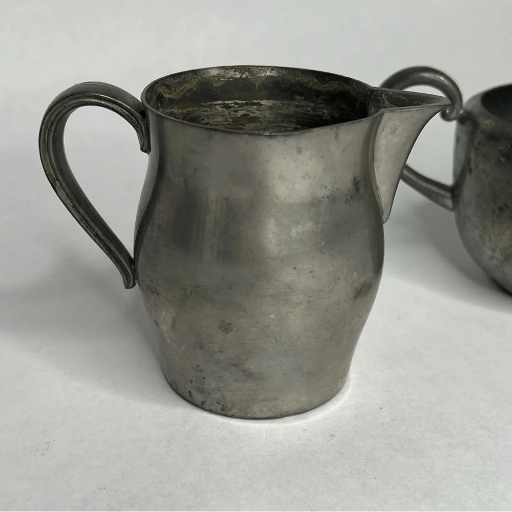 Early American Antique Vintage Lot of 2  Pewter Creamer‎ Milk Holders 2